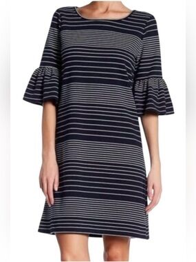 Max Studio Black and White Striped Bell-Sleeve Shift Dress